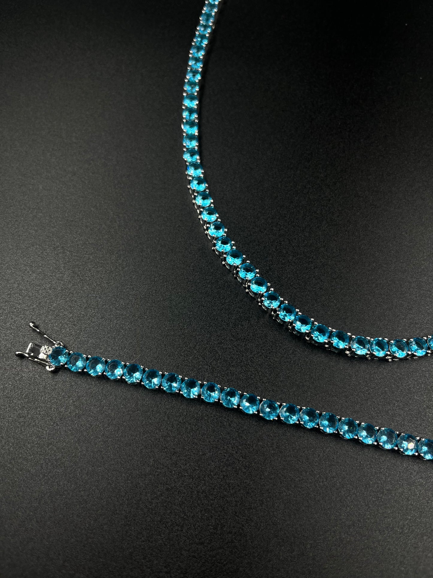 Tennis chain 5mm blue & tennis bracelet 5mm blue