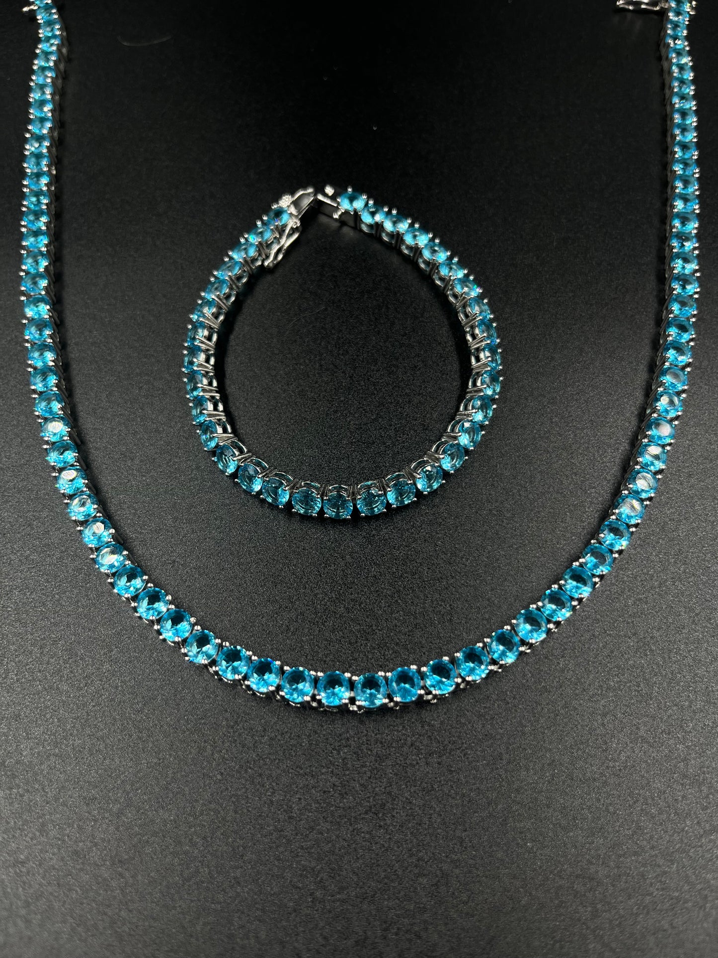 Tennis chain 5mm blue & tennis bracelet 5mm blue