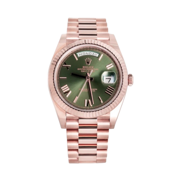 Rolex Day-Date Rose Gold Watch with Green Dial 41mm (18k Rose Gold)