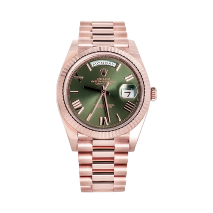 Rolex Day-Date Rose Gold Watch with Green Dial 41mm (18k Rose Gold)