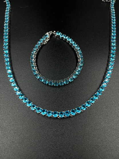 Tennis chain 5mm blue &amp; tennis bracelet 5mm blue