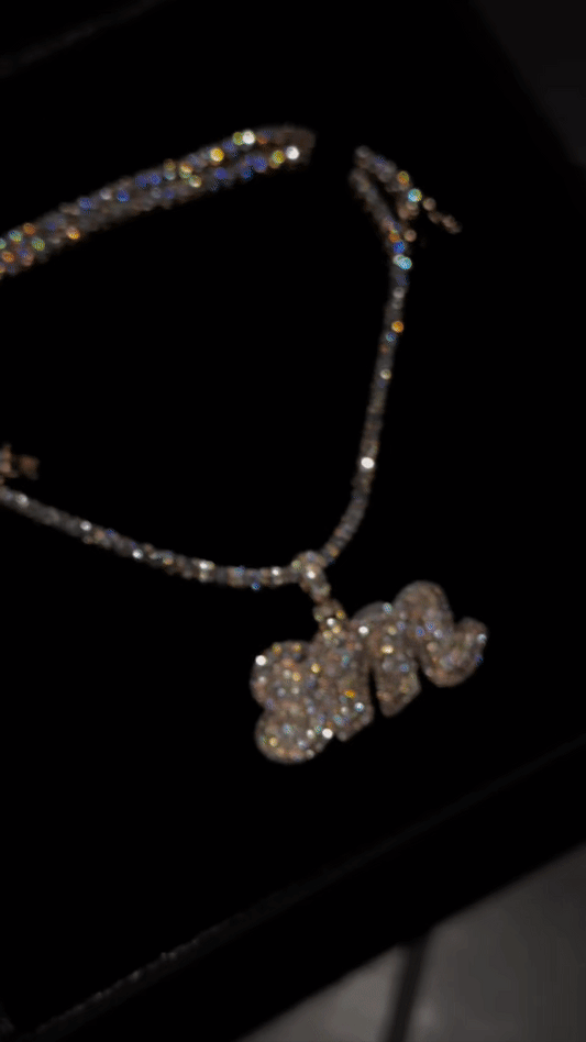 Personalized letter pendant (H2cm L4.5cm) + 3mm tennis chain