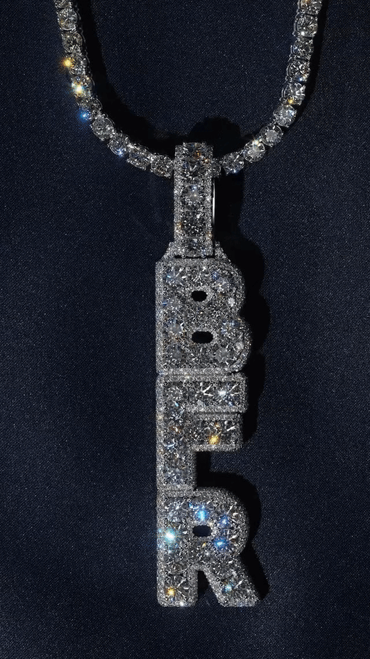 Personalized letter pendant (H6cm L1.5cm) + 3mm tennis chain