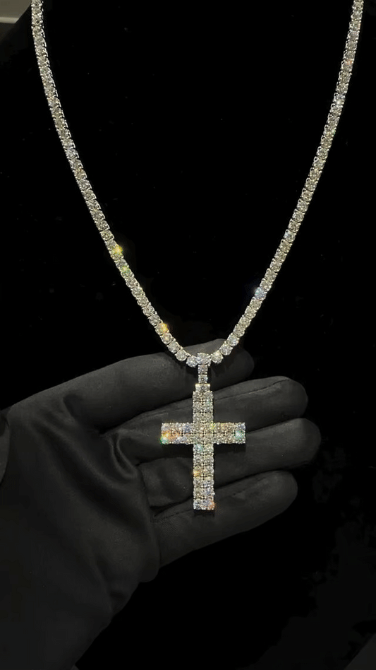 Christian cross pendant (H5cm L3cm) + 5mm tennis chain