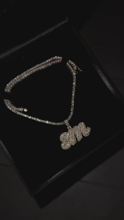 Personalized letter pendant (H2cm L4.5cm) + 3mm tennis chain